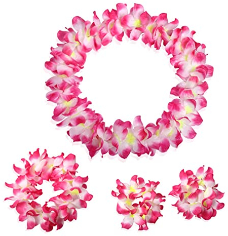 Clyhon Hawaiiketten Party Kranz Hawaiian Deko Kranz Blumenketten Hawaii Rock Haarband Kette Armbänder Grasrock Party Kostüm Zubehör Für Cheerleading Themenpartys Geburtstagspartys Karnevalspartys