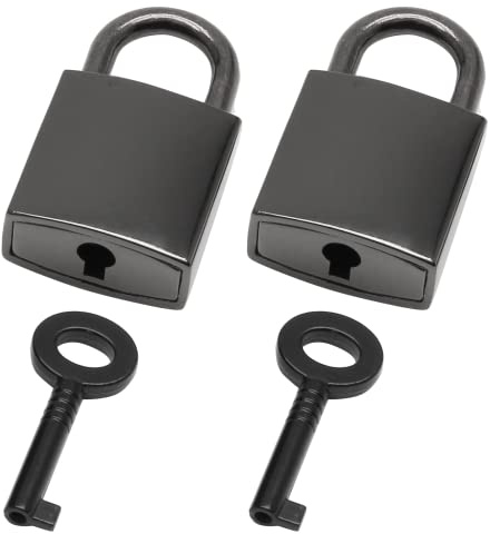 Waziaqoc Mini-Vorhängeschlösser, quadratisch, schwarz, 2 Stück | Metall, mit Schlüsseln, für Schmuckschatulle, Aufbewahrungsbox, Tagebuch, Mini-Taschen