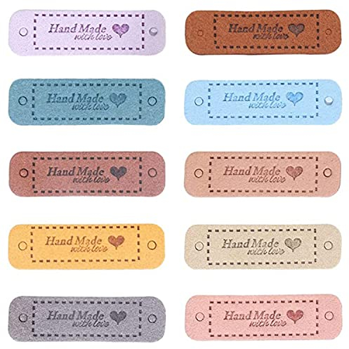 60 Stück Tags Handgemacht Etiketten, Nähen Leder Etiketten, Handgefertigte Lederetiketten, Handmade Etiketten Aufnäher für DIY-Hüte, Kleidung
