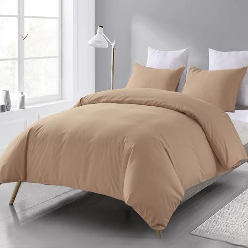 Beqnat Bettwäsche 200x220 3 teilig Bettdeckenbezug - Mikrofaser Bettwäsche-Sets Beige Bettbezug 220x200cm mit 2 Kissenbezügen 80x80 cm, Deckenbezug Bügelfrei und Weich