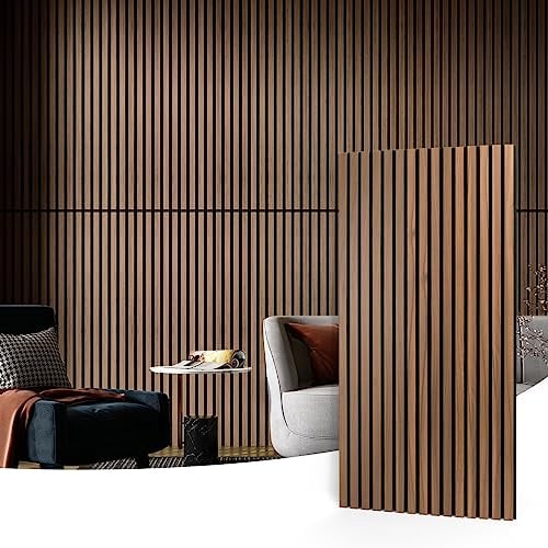 Art3d 4 Wood Slat Acoustic Panels for Wall and Ceiling - 3D Fluted Sound Absorbing Panel with Wood Finish - Walnut Covering 2.88㎡
