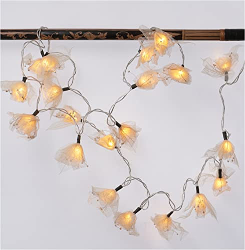 GURU SHOP Batterie Blüten LED Lichterkette mit Skelettblättern 20 Stk. - Beige, Skeletttblätter, 6x6x350 cm, Lichterketten