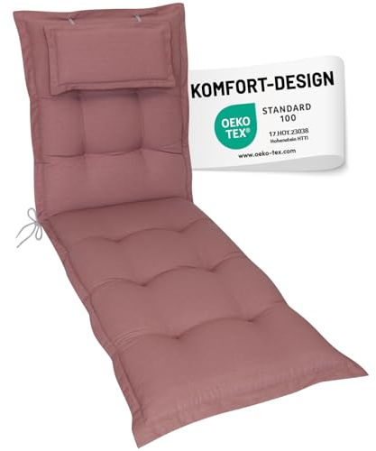 Herlag Liegenauflage AVA 190x60x9cm | Extra Dickes Liegepolster 9cm mit Kopfpolster | Polsterauflage für Gartenliege mit Deluxe-Komfort | Öko Tex 100 | Rosé