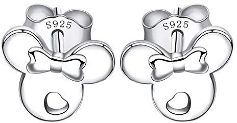 Kaguyo Minnie Mouse Ohrringe für Mädchen - 925 Sterling Silber Kleine Niedliche Mickey Mouse Stecker für Frauen, Mädchen und Kinder - Geburtstagsgeschenk (Silber)