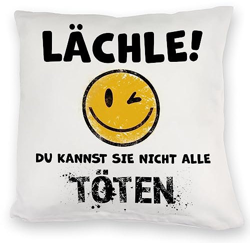 speecheese Emoticon Kuschelkissen mit Spruch - Lächle du Kannst sie Nicht alle töten für Junge Männer oder Frauen lächeln DekoKuschelkissen witzig spaßig