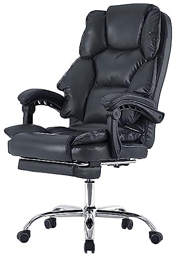 Bürostuhl mit Fußstütze und flexiblen 3-Punkt-Armlehnen - Schreibtischstuhl im Lederoptik - ergonomischer Bürostuhl mit einer verstellbaren Rückenlehne für gesündere Sitzhaltung, Farbe:Schwarz