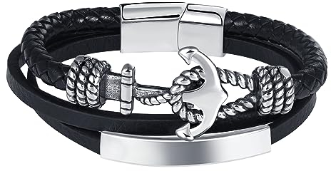 Feilok Anker Armband für Herren - Premium Lederarmband Mit Magnetverschluss