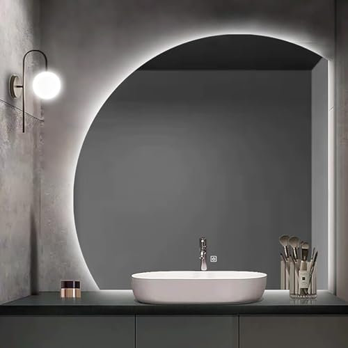 Specchio da bagno moderno, Specchio Da Bagno,Specchio Da Bagno Moderno Specchio Da Bagno A Semicerchio Con Taglio Sinistro/destro,Con Luci Specchio Per Il Trucco Retroilluminato A LED,Antideflagrante
