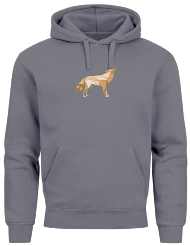 Neverless® Hoodie Herren Aufdruck Polygon Wolf Geometrie Motiv Kapuzen-Pullover Männer Fashion Streetstyle Convoy-Grey L