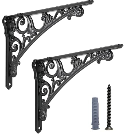 HARPOON 25,4 cm Regalhalterungen, 2 Stück, robuste Wandhalterung, Barock, Küche, dekoratives Regal, Regale, schwarz