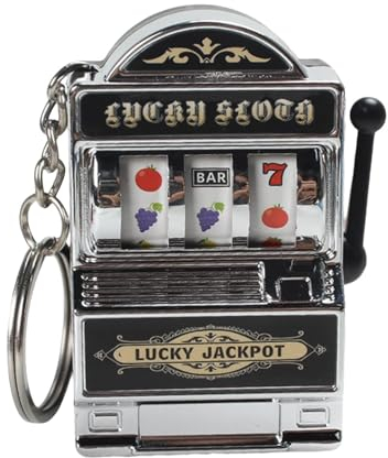 Fonowx Mini Glücksspiel Spielautomat Schlüsselanhänger, Mini Casino Glücksbringer Jackpot Schlüsselanhänger, Kreativer Autoschmuck Schlüsselanhänger Kids Funny Gag Toys für Junge Männer, Silber