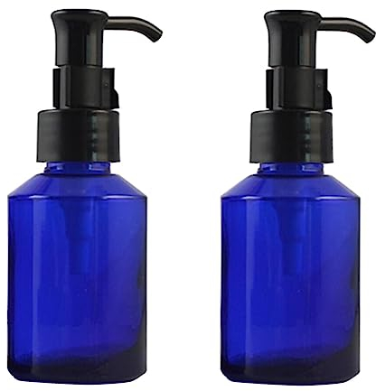 MZUU 2PCS 60ML/2OZ Empty Refillable Blue Glass Pump Bottles with Pump Vial Cosmetic Jar Pump Dispenser