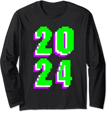 Pixelated Pixel Art Vintage Nostalgie du Nouvel An 2024 Manche Longue