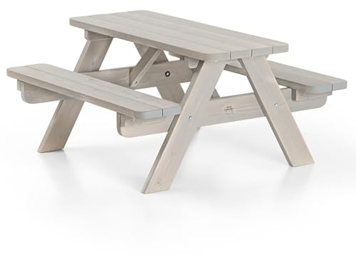 Amata Classic Design Kinder Picknicktisch Mini UNGURS Collection - Wetterfester Picknicktisch aus Holz für draußen, kindersicheres Design - Perfekt für Garten und Terrasse (Grau)