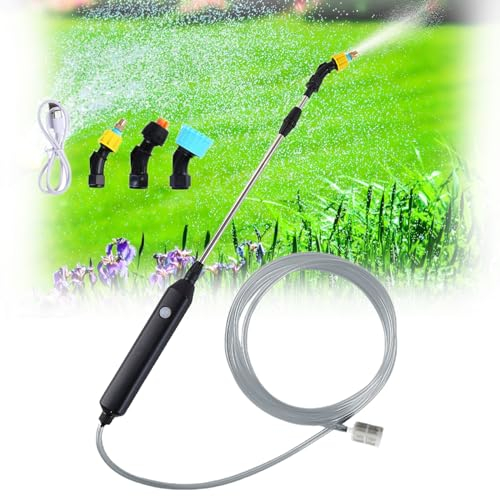 Spruzzatore Elettrico, Spruzzatore da Giardino, 62cm Spruzzatore Portatile Ricaricabile, Spruzzatore da Giardinaggio per Esterni USB con 3 Ugelli Regolabili e Tubo da 5 m, per L'irrigazione del Prato