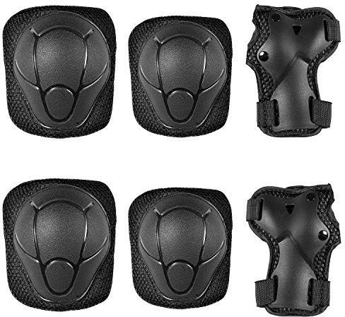 WolinTek Conjuntos de Patinaje Infantil,Niños Protectores Set de protección Muñequeras Coderas Rodilleras para Kids Skate Bicicleta Patinaje Ciclismo Monopatín,6packs (Negro, M)