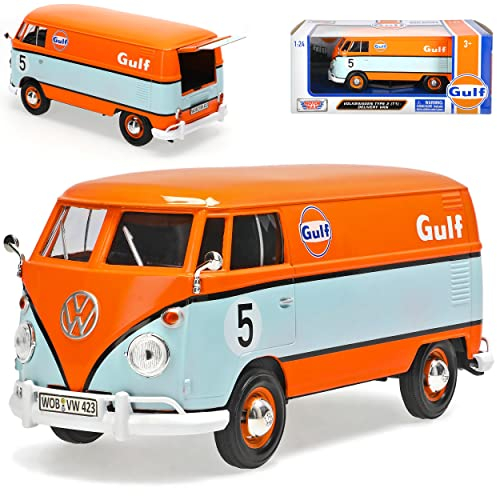 Motormax Volkwagen T1 Kasten Transporter Blau Orange 1950-1967 1/24 Modell Auto