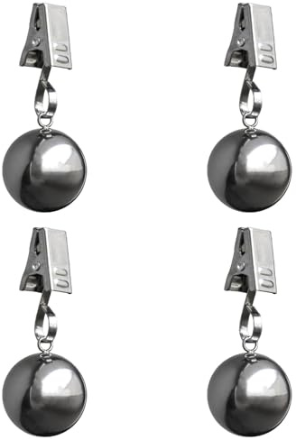 Iyulania 4 Pack Heavy Duty Tablecloth Weights, Rust Proof Stainless Steel Balls with Clips, Weights for Curtain, Outdoor Picnic Table, Flags, 10oz
