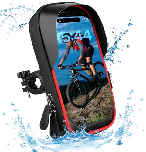 FINEW Handyhalterung Fahrrad Wasserdicht, Handytasche Fahrrad Motorrad 360°Drehbarem, MTB Rennrad Ebike Handytasche Fahrradlenker, Fahrradhalterung Lenkertasche für 4.7-7 Zoll Smartphone - Rot
