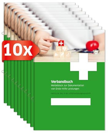PRIMUS PRINT Verbandbuch - Unfallbuch - Erste-Hilfe Dokumentation - Meldebuch DSGVO konform - A5 Format - Ringösenheftung und Abrissperforation - Gewerbe, Arbeit und Erste-Hilfe-Maßnahmen [10er Set]