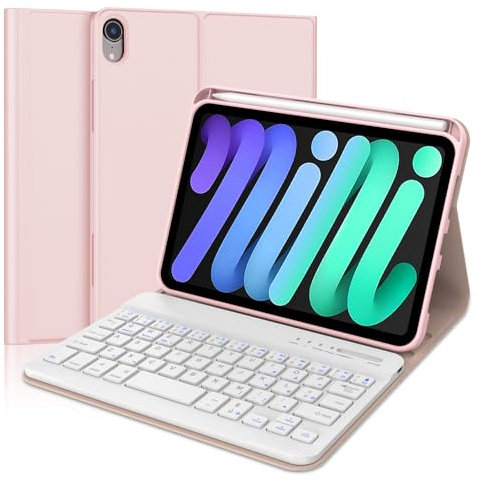 Tastiera per iPad Mini 7 2024/ iPad Mini 6 2021, Custodia Tastiera per iPad Mini 7/6 Generazione 8,3, Cover Tastiera Italiano QWERTY Bluetooth per iPad Mini 6a/7a Generazione 8.3 Pollici, Rosa