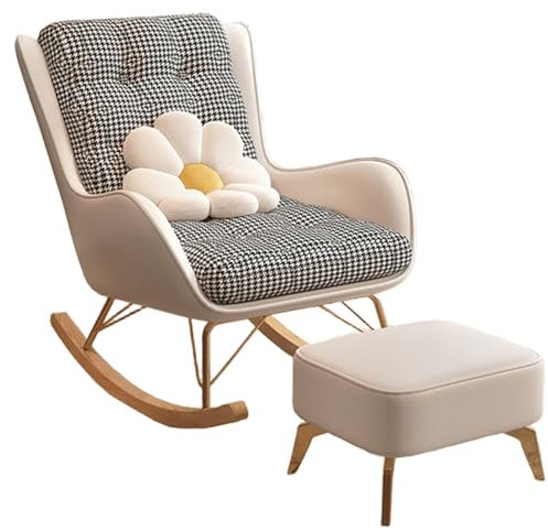 Lesesessel Bequem mit Hocker Platzsparender Nordischer Lazy Loungesessel Schaukelstuhl Relaxsessel mit Massivholzsockel für Schlafzimmer, Wohnzimmer, Schlafsaal(White)