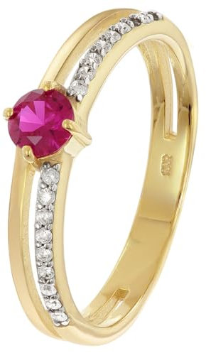 trendor Damenring Gold 333 mit synthetischem Rubin und Zirkonias 68802-56 Ringgröße 56/17,8