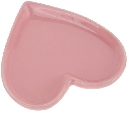 Tofficu Heart Shaped Jewelry Tray Pink Ceramic Storage Dish for Rings and Necklaces Decorative Trinket Plate for Valentine's Gifts Creative Display for Jewelry Organization