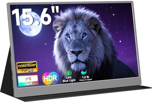 AYY Monitor Portátil para Laptop de 15.6 Pulgadas FHD 1080P USB-C HDMI Segunda Pantalla Externa de Ordenador HDR IPS Gaming Extender para PC Mac Móvil Compatible con PS4/5 Xbox Switch con Altavoces