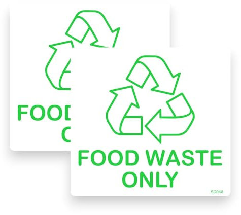 2 Pack - 10cm Food Waste ONLY Self Adhesive Stickers - Bin Rubbish Sign Decal SG048