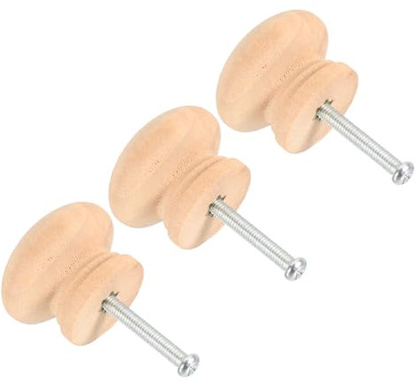 PATIKIL Bifold Door Hardware, 3Pcs 3.8 Inch Bi-Fold Door Round Wood Knob Cabinet Knobs Bifold Closet Door Hardware Repair Part Kit for Folding Closet Sliding Door, Brown