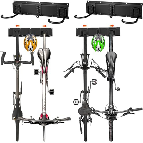 Fahrrad Wandhalterung für 4 Fahrräder, bis 136 kg, robust & platzsparend | Mit Haken für 2 Helme, ideal zur Fahrradaufbewahrung in Garage, Keller oder Abstellraum.