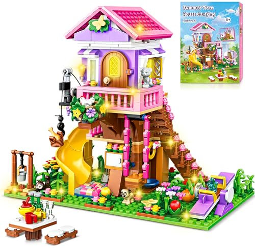 Charmofun Set di Costruzione della Casa Sull'albero con Luci LED, Costruzioni Casa Giocattolo per Bambine 8 9 10 11 12+ anni, 685 pezzi Kit Casa Sull'albero da Costruire, Regalo per Bambini