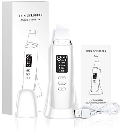 Peeling Ultrasónico Facial, Limpiador Ultrasonidos Facial, 4 Modos e Intensidad Ajustable, Extractores de puntos negros, Skin Scrubber Removedor de Puntos Negros para Dispositivo de Belleza