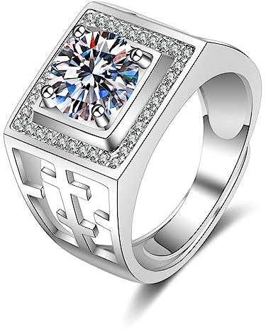 Beydodo Diamant Ringe Weißgold 750 Herren, Verlobungsring Kreuz mit Erstellten Diamant Siegelring Hochzeit Ring Männer Eheringe Nickelfrei Größe 64 (20.4)