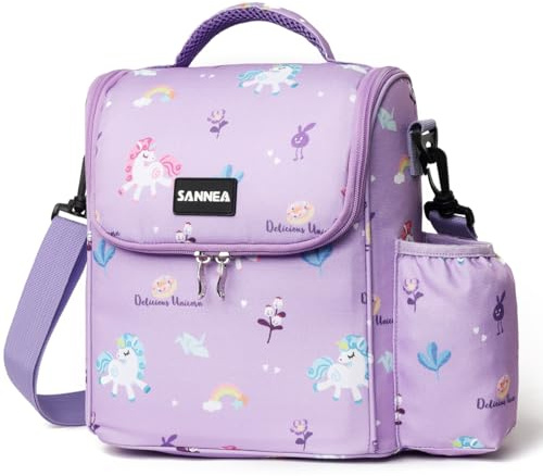 SAMERIO Lunchtasche Kühltasche isolierte Lunchbox Tragetasche 7.5L Lila Einhorn Bento Taschen mit abnehmbarem verstellbarem Riemen
