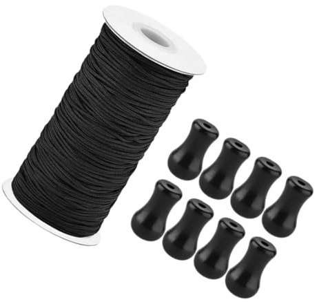 iplusmile Kit Cordon De Remplacement pour Store à Lamelles avec Corde Noire Et Boutons Bois pour Stores Enrouleurs Vénitiens