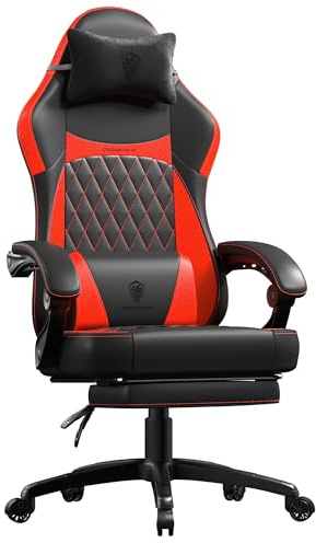Dowinx Gaming Chair for Adults, Ergonomic Gaming Chairs with Footrest & Linkage Armrests,Game Chair mit Massagefunktion, Breathable Soft Leather Gamer Chair,Adjustable 90°–145°Recline,Red