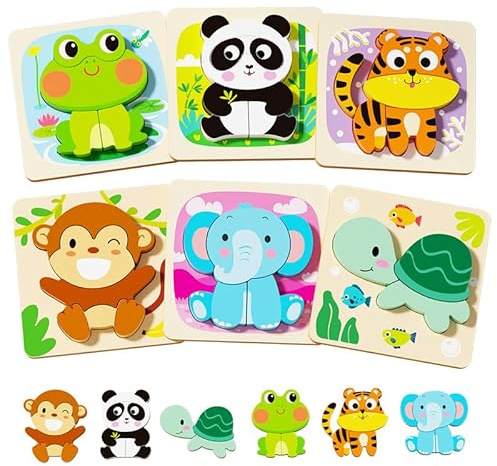 Wooden Puzzles for Toddlers 2-4, 6 Pack Animal Shape Puzzle Montessori Toys for 2 3 4 Year Old, Educational Learning Toys for Girls Boys Kids Birthday Gift