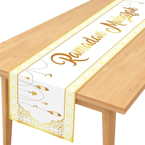 Ramadan Tischläufer,Ramadan Deko Tischdecke 180 x 35 cm,Mubarak Deko Tischläufer Tischdekorationen,Eid Mubarak Tischdecke Dekoration Muslimische Islamische Tischdeko (Gold)