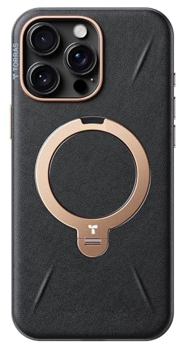 TORRAS Ostand Q3 VegSkin per iPhone 16 Pro Max Custodia (Silicone Pelle Sostenibile) (Supporto Magnetico Invisibile a 360°) Custodia Premium con Sensazione di Pelle di Lusso, Resistente Custodia