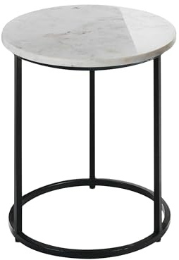 Beliani Beistelltisch Marmor weiß mit schwarzem Metallgestell rund ⌀ 40 cm modern Tyrell