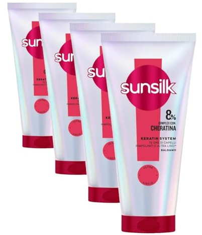 Sunsilk, Balsamo Keratin, Balsamo alla Cheratina per Capelli Lisci e Rimpolpati, Formula con 8% Complex alla Cheratina per Fino a 72 Ore di Effetto Liscio, 180 ml* (Confezione da 4)