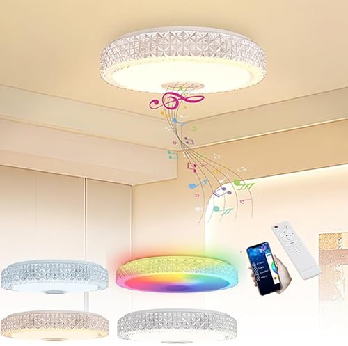 SAILUN 60W RGB LED Ceiling Light with Bluetooth Speaker Music Sync, Dimmable Flush Mount Close to Ceiling Light, APP & Remote Control Star Crystal Ceiling Light for Bedroom Living Room Kids Room