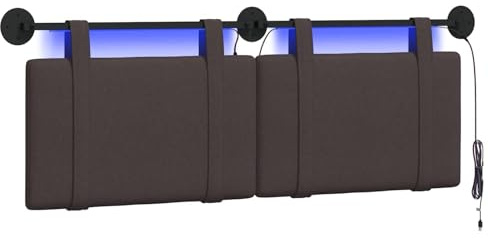 vidaXL Hängendes Kopfteil Mit LED Licht Dunkelbraun Stoff, Stylische Schlafzimmer-Deko, modernes Wandkopfteil, luxuriöser Stoffakzent, gemütliche Schlaf-Oase