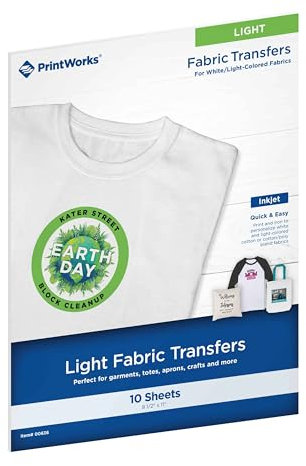 Printworks Weiße T-Shirt-Transfer für Tintenstrahldrucker, nur zur Verwendung auf weißen Stoffen, Fotoqualität, 10 Blatt, 21,5 x 27,9 cm (00480)