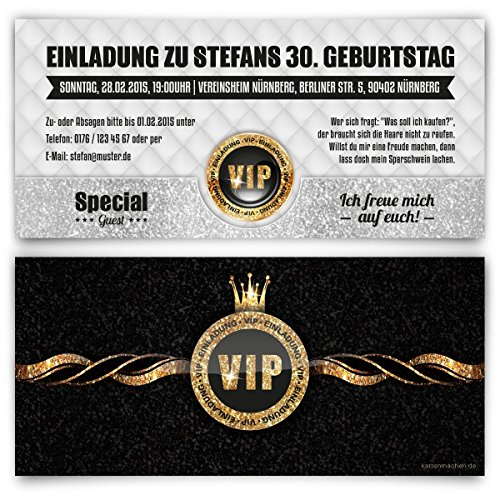 Einladungskarten zum Geburtstag (30 Stück) VIP Einladung Karte