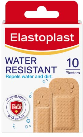 Elastoplast Water Resistant Plastic Plasters (10 x 10 Strips), Dirt and Water-Resistant, Waterproof, First Aid, Strong and Breathable, Strong Adhesion, Tan