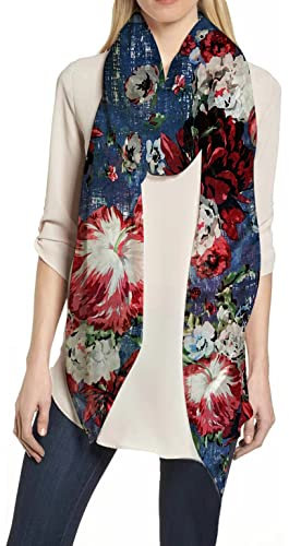 Lina & Lily Damen Schal Tuch mit Blumenmuster (A-Blau)