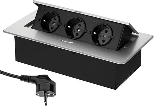 Prise encastrée rétractable 3 Voies, Moulage par Injection d'aluminium, Ouverture Douce